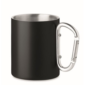 Taza metálica de doble pared de 300 ml con asa de mosquetón