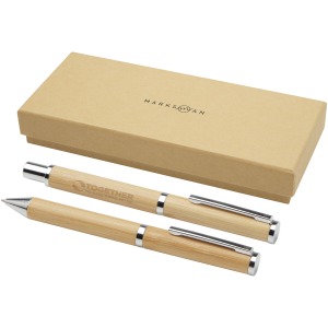 Coffret cadeau stylo bille de promoción et stylo roller Apolys en bambou