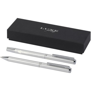 Ensemble-cadeau stylo bille personalizable et stylo roller Lucetto en aluminium recyclé