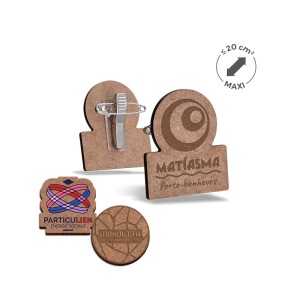 Badge MDF ep 3mm avec pince-épingle maxi 20cm²