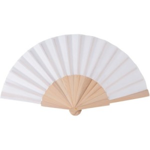 Abanico de madera y rPET en caja de regalo kraft Rosanne