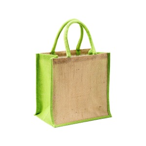 Mini tote bag de promoción en toile de jute avec anses et inserts colorés