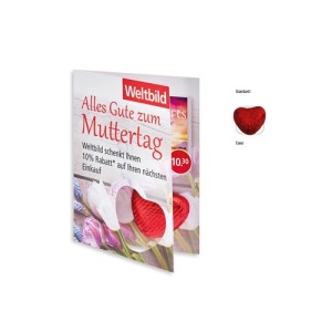 Tarjeta plegable con impresión personalizada - Corazón, Figurita de chocolate con leche