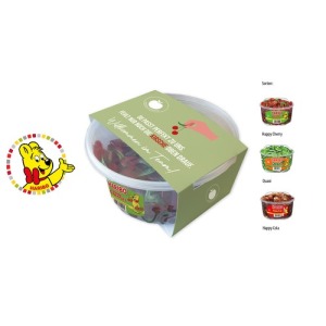 Cajas redondas HARIBO con banderola de cartón