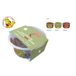 Cajas redondas HARIBO con banderola de cartón
