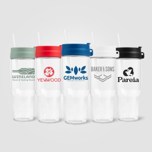 Vaso de vidrio reciclado bicolor Polar con pajita - 1 L Serigrafía