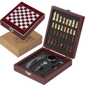 Juego de vino en caja de madera