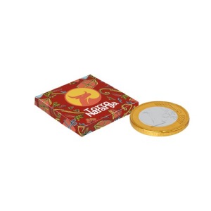 Moneda de chocolate en una caja