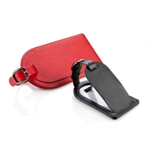 Porta etiquetas de cuero con solapa