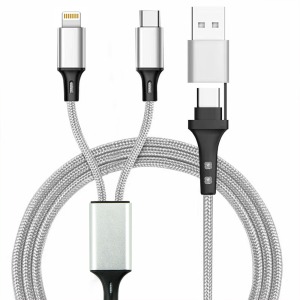 Câble de charge personalizable 4 en 1 20W en matériaux recyclés - Silver