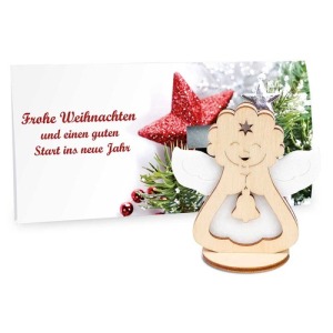 Tarjeta de felicitación Premium con figuritas de fieltro y madera - Premium 4/0-c - Ángel