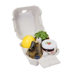 Placer en una caja - con set de plantación, mini maceta de terracota, vela huevo, mini bote de mermelada, conejito de chocolate