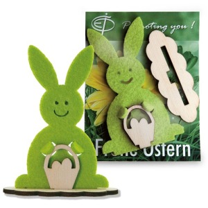 Tarjeta con figurita de madera/feutrin - Conejo