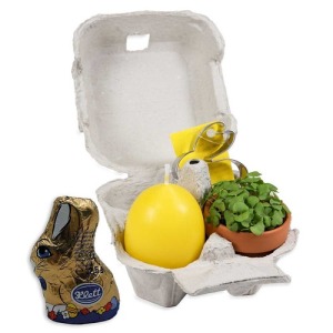 Placer en una caja - con mini juego de plantación en maceta de terracota, vela huevo, tartera conejo...