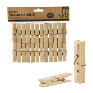 Pince à linge de promoción en bambou naturel, lot de 24