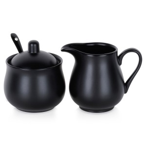 Sucrier de promoción et crémier, porcelaine noire, 3 pièces
