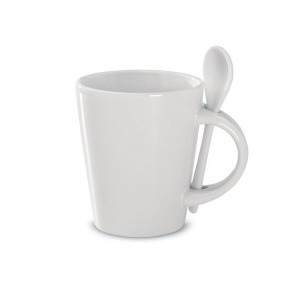 Taza acampanada de cuatro colores con cuchara