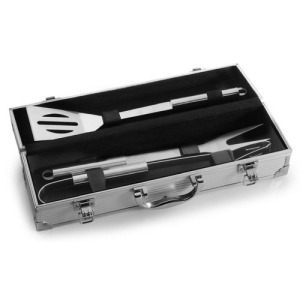 Juego de barbacoa de 3 piezas en un estuche de aluminio