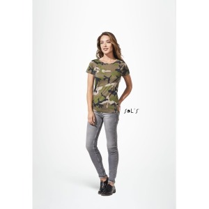 Camiseta cuello redondo camuflaje mujer - color