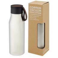 Botella Ljungan de 500 ml de acero inoxidable con aislamiento al vacío y revestimiento de cobre, con correa de mano y tapa de plástico.