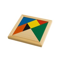 Juego tangram de madera de colores, 7 piezas, con bolsa de algodón