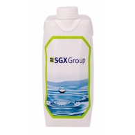 Agua de cartón personalizada. Tapón blanco. Etiqueta adhesiva. Cuatricromía