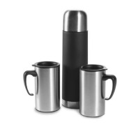 Set bouteille isotherme 0,50L et de 2 mugs avec couvercle Set bouteille isotherme 0,50L et de 2 mugs avec couvercle