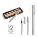 ELLA. Parure de stylo roller et stylo bille en acier inoxydable recyclé à 53% regalo de empresa