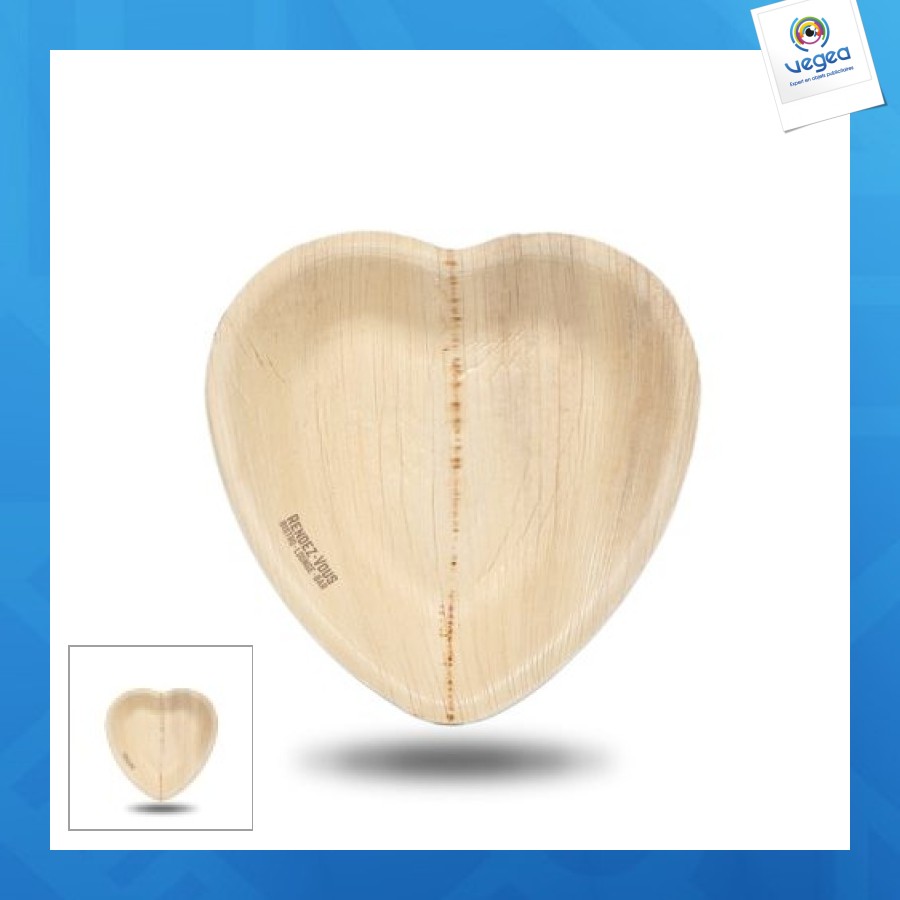 Assiette feuille de palmier en forme de coeur 16cm