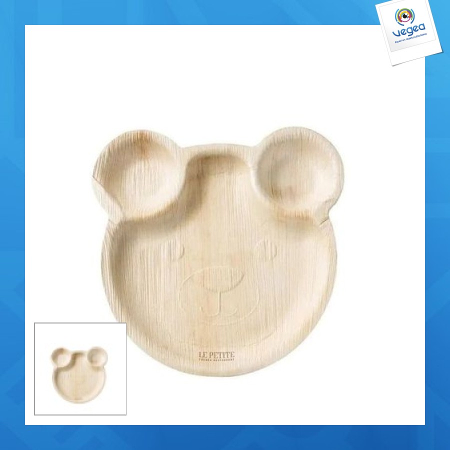 Assiette feuille de palmier en forme d'ourson 23cm