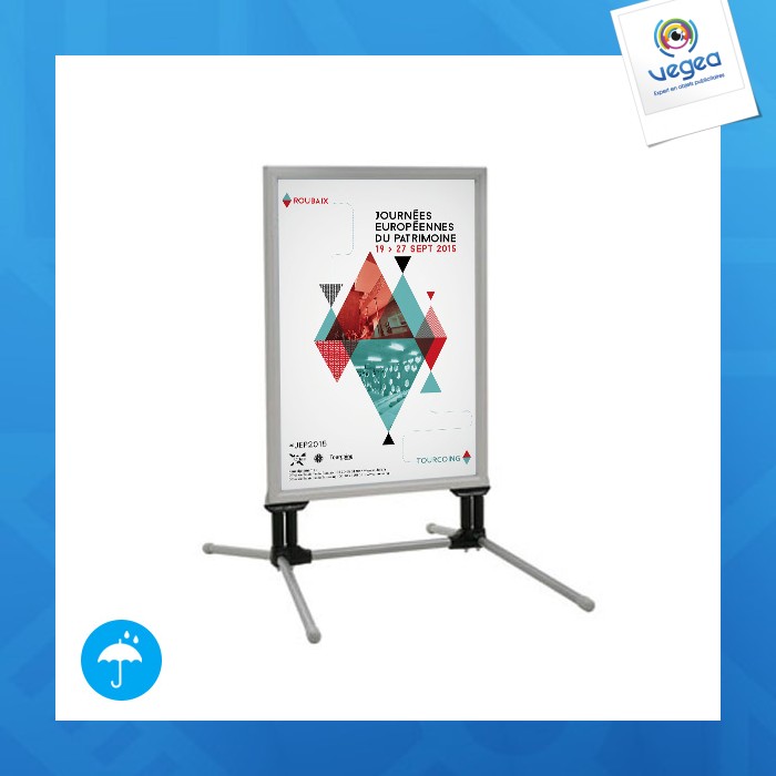 Panneau cadro-clic publicitaire 4 ressorts 120x80 + base métal gris