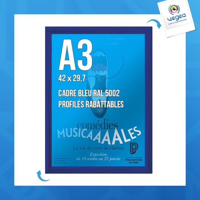 Cadre affichage personnalisable clic-clac mural a.3 bleu