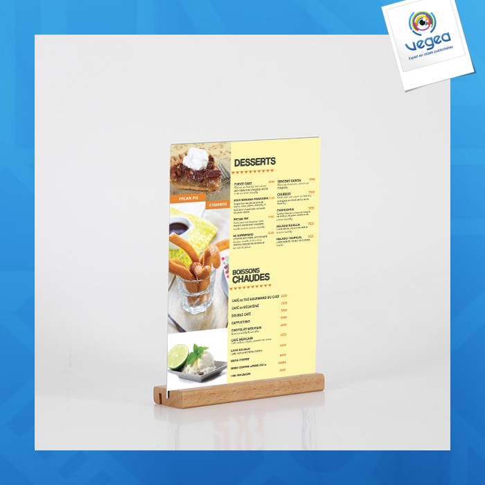 Porte-visuel/menu "i ou v" plexi a6 148x105 socle bois