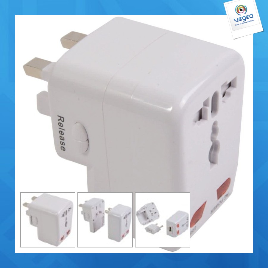 Adaptateur prise universelle personalizable avec entrée usb. input 100-125v 6a ou 220-250v 6a. attention