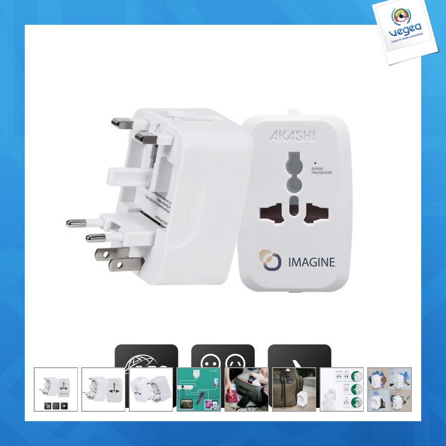 Adaptateur universel personalizable de voyage - blanc