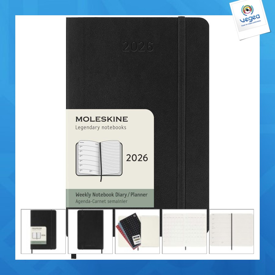 Agenda de poche hebdomadaire 12 mois moleskine personalizable à couverture souple