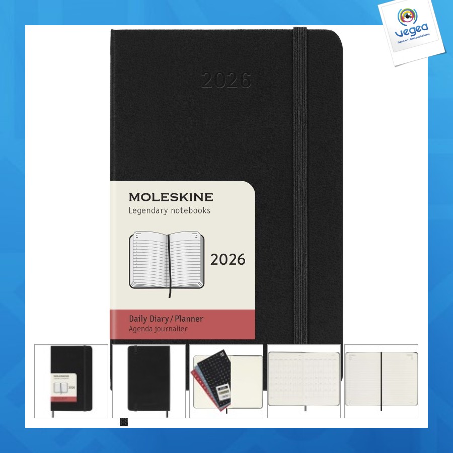 Agenda de poche quotidien 12 mois moleskine personalizable à couverture rigide