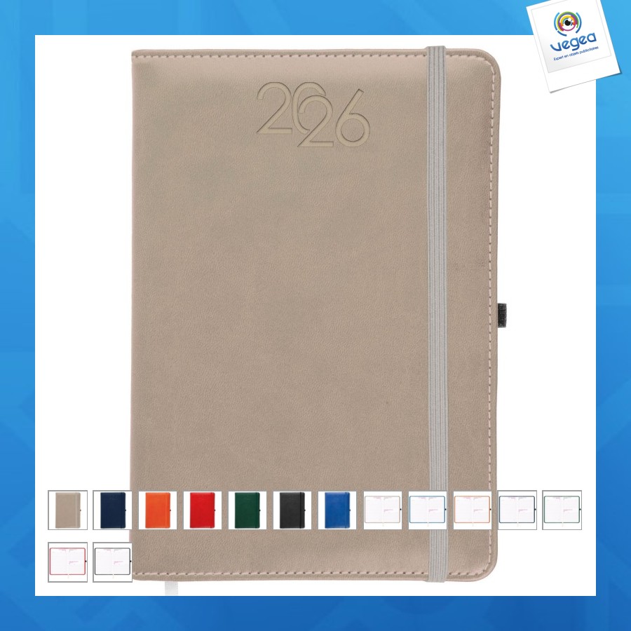 Agenda journalier personalizable 2026, couverture rigide en pu thermocollé avec piqûres sur les bords