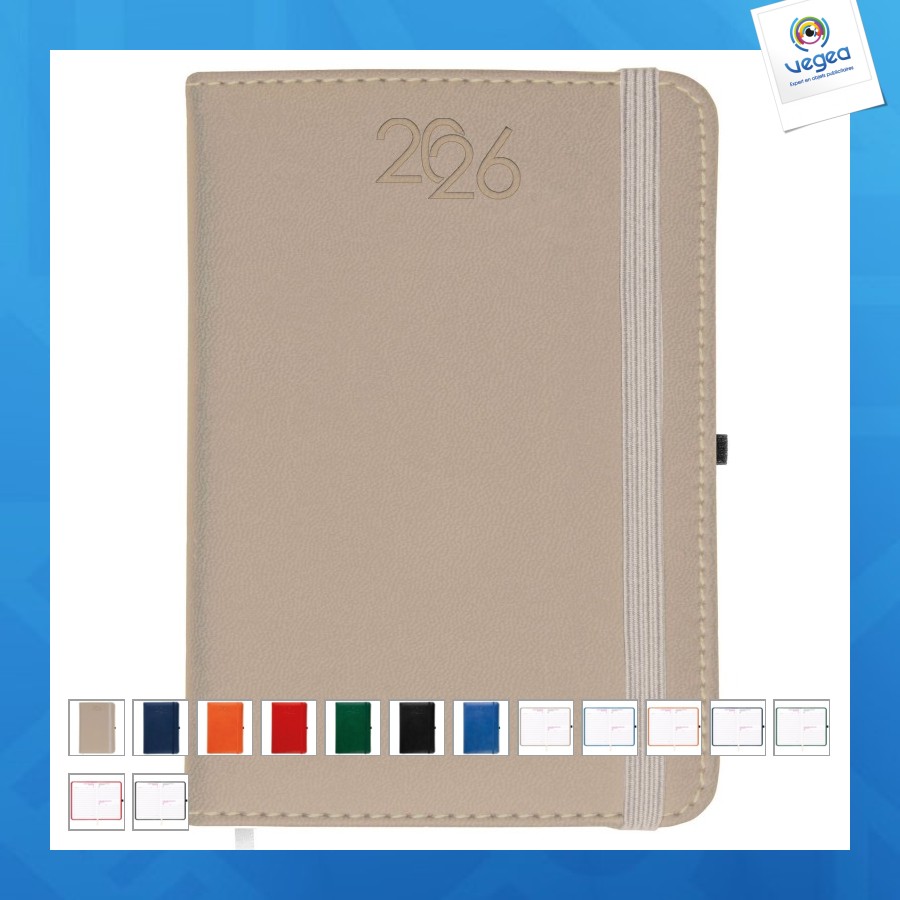 Agenda journalier personalizable 2026, couverture rigide en pu thermocollé avec piqûres sur les bords