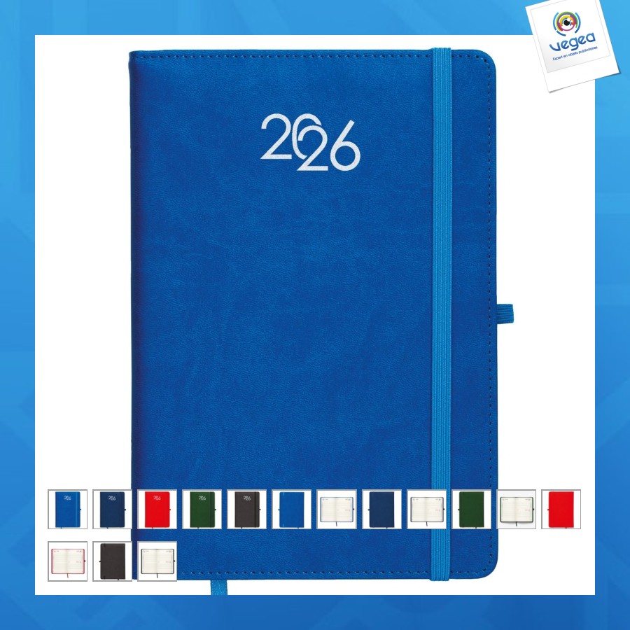 Agenda journalier personalizable 2026, couverture rigide en pu thermocollé avec piqûres sur les bords
