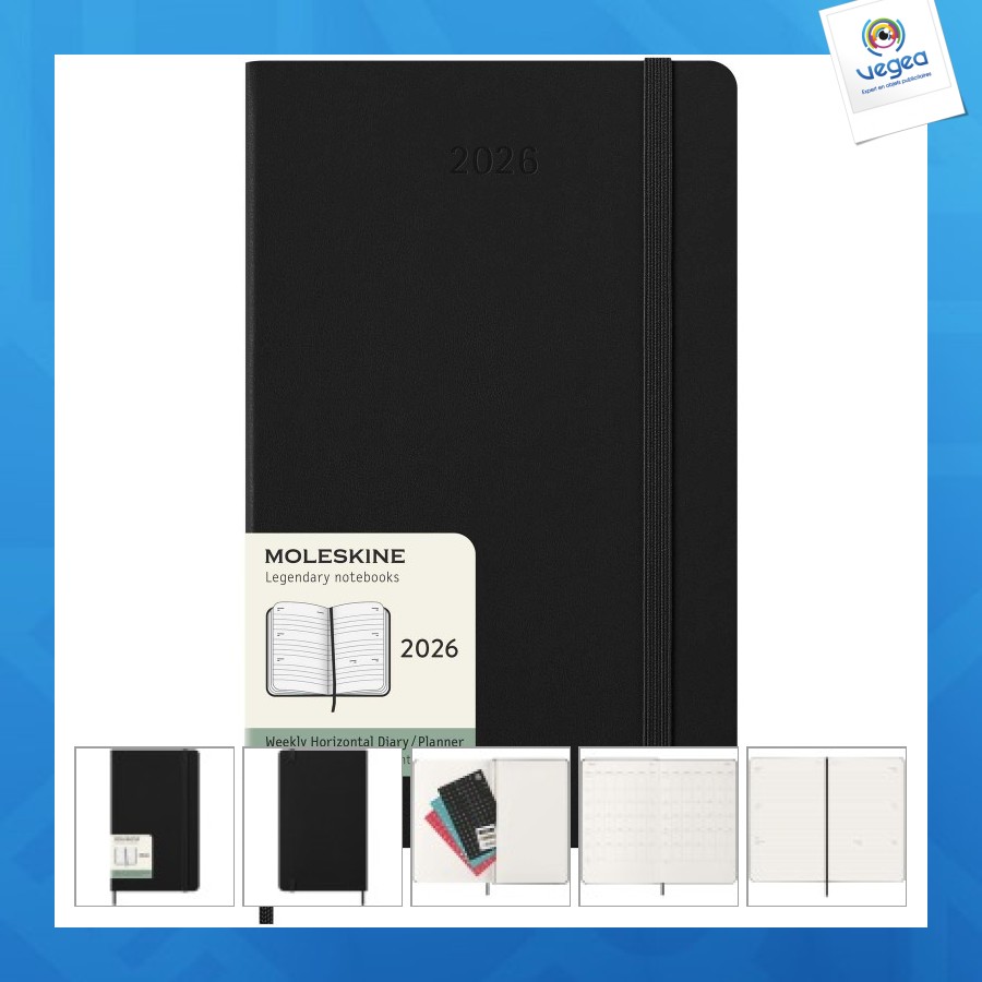 Agenda l hebdomadaire horizontal 12 mois moleskine personalizable à couverture rigide