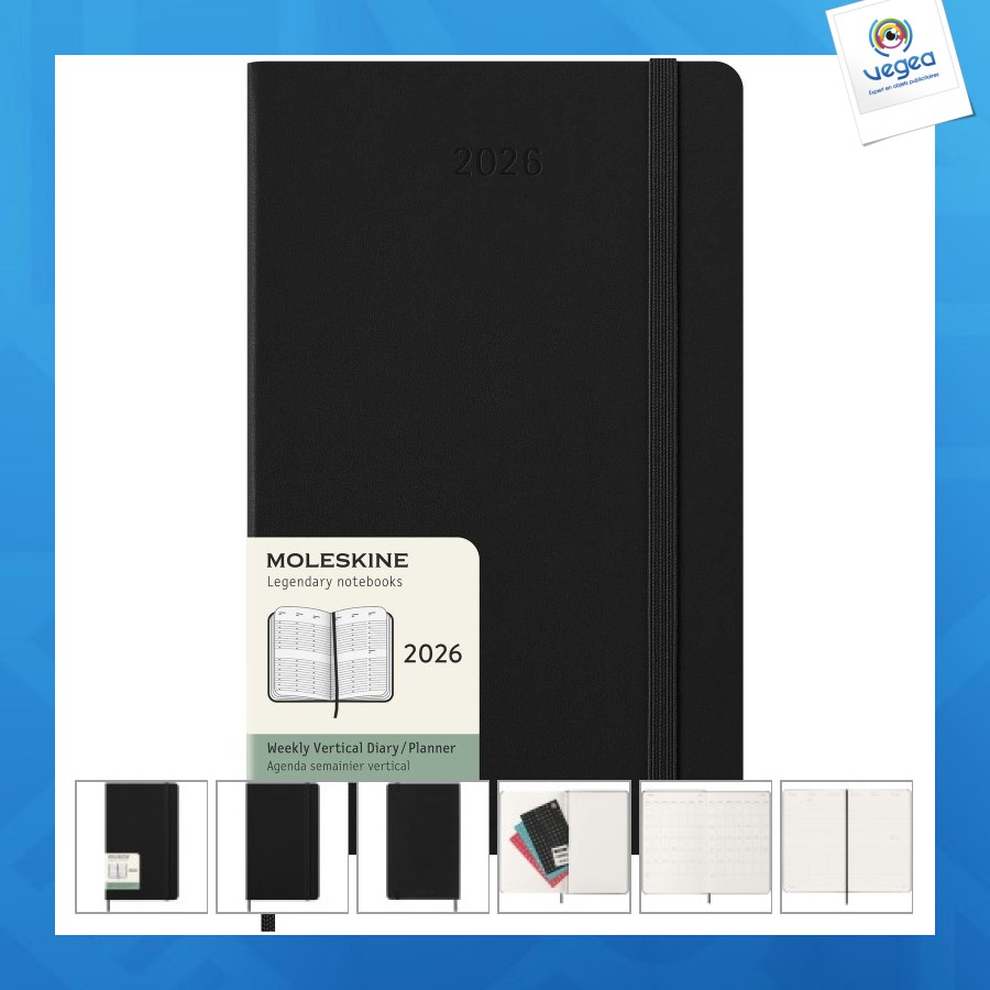 Agenda l vertical 12 mois moleskine personalizable à couverture rigide