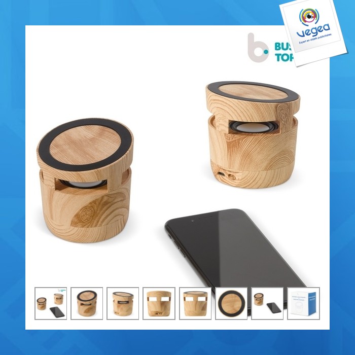 Altavoz de madera con cargador inalámbrico