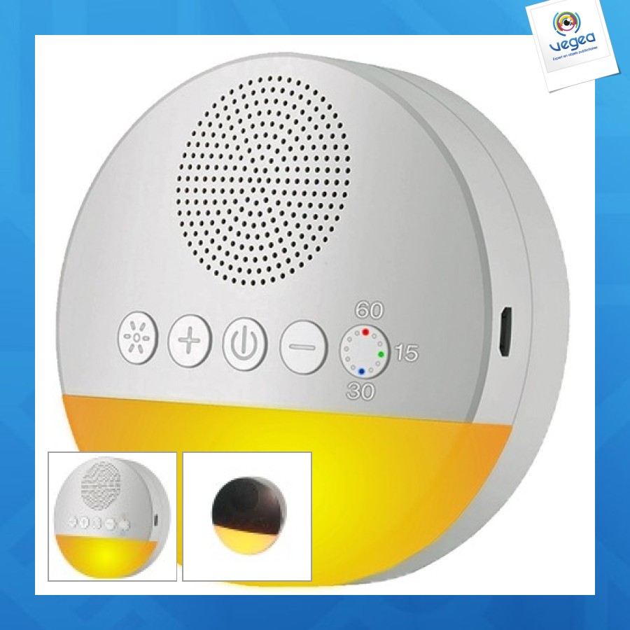 Altavoz de ruido blanco y melodías con luz nocturna personalizable