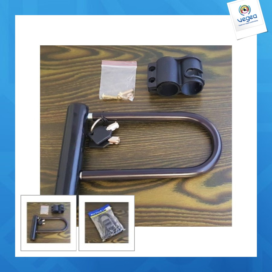 Antivol de vélo personalizable en u avec support de cadre 14x20cm