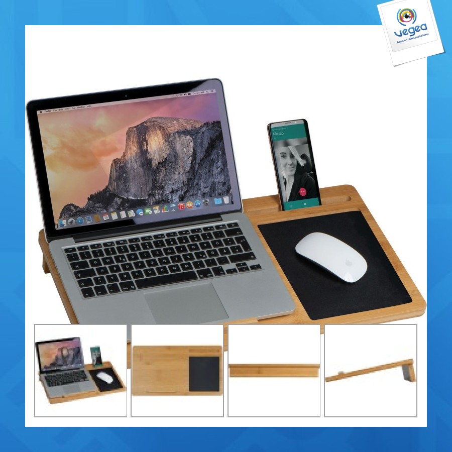 Bandeja para ordenador portátil con alfombrilla para ratón y soporte para teléfono móvil