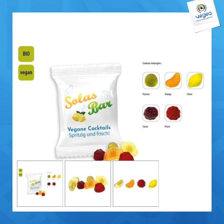 Bio mini fruits vegano en bolsa promocional, bio mini fruits vegano