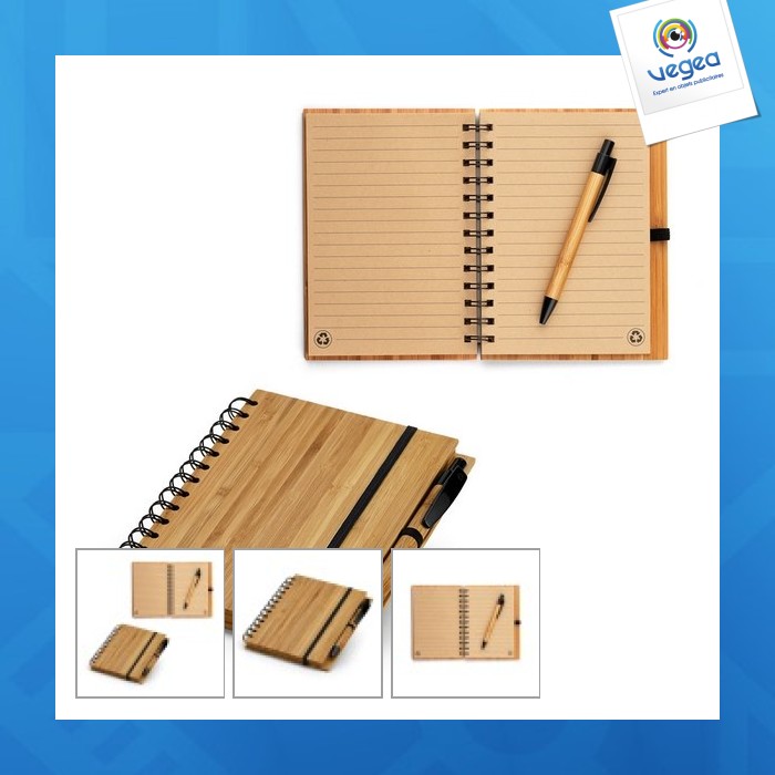 Bloc de notas de bambú con bolígrafo de tapa dura