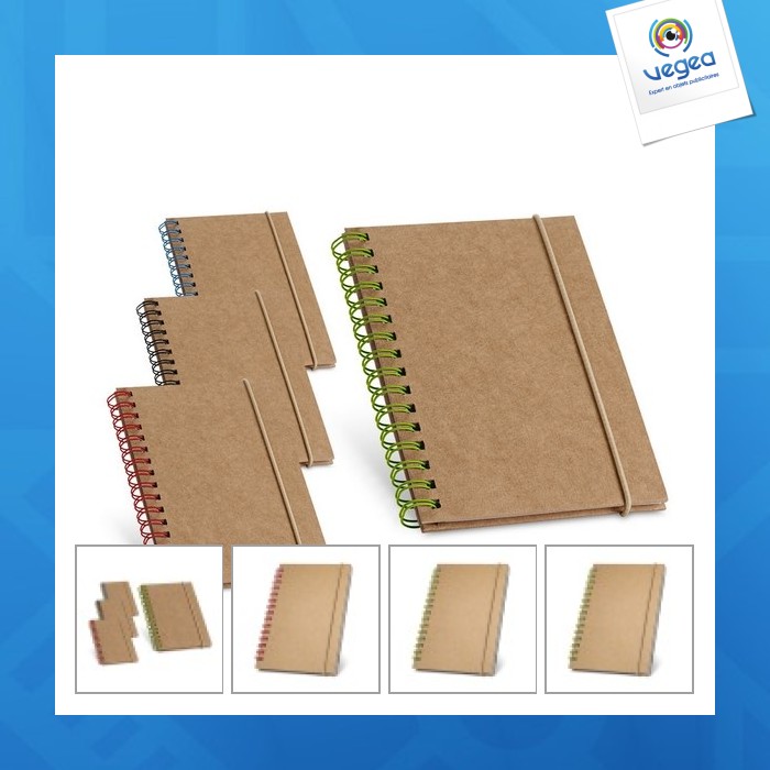 Bloc de notas de tapa dura en espiral - 60 hojas de papel reciclado forradas