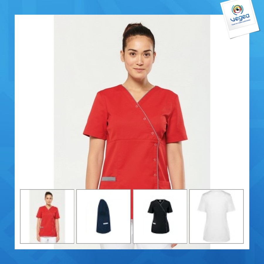 Blusa personalizable de mujer de polialgodón con botones de presión